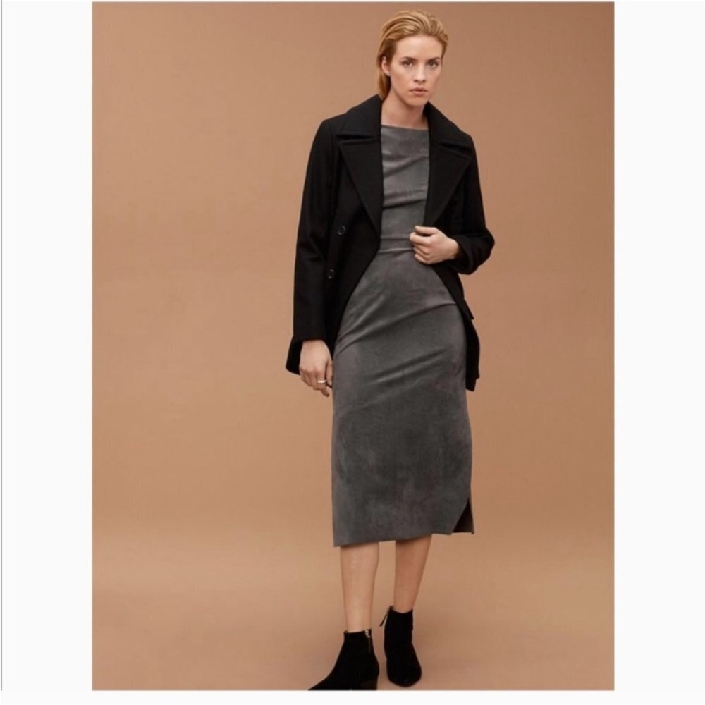 Wilfred Free (Aritzia) - Abma Midi Suede Dress Side Slits - Charcoal Gr…
